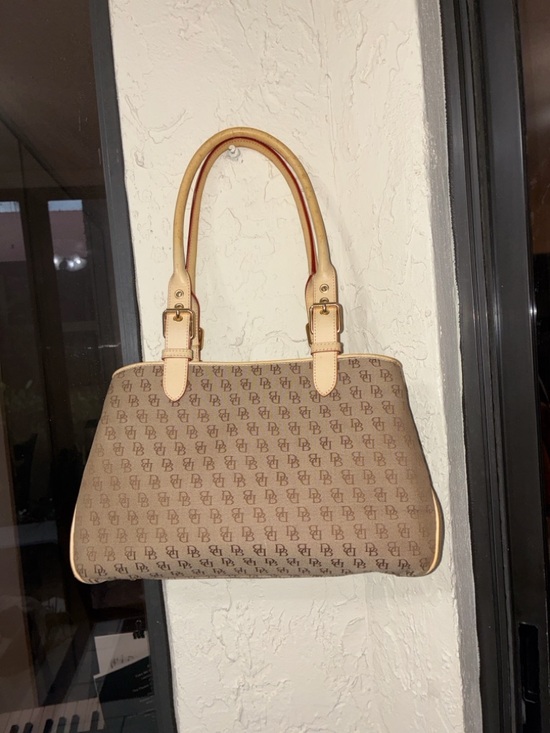Dooney & Bourke Handbags - Dooney & Bourke Beige Monogram Tote with Tan Trim